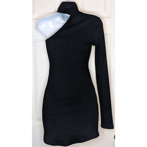 Olivaceous Black Ribbed One Shoulder Turtleneck Bodycon True Romance Dress S - Picture 15 of 16